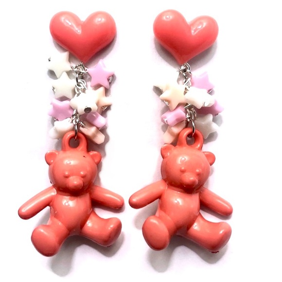 nice vs naughty Jewelry - Chunky teddy star heart love peach 🍑 earrings fun long y2k Kawaii statement
